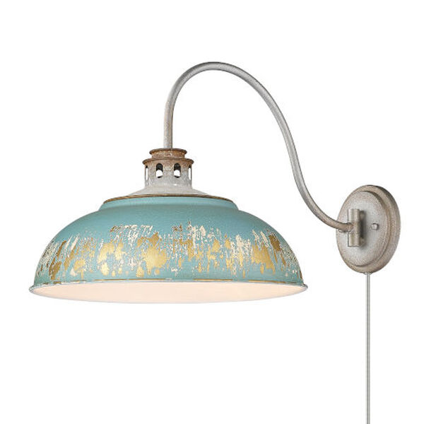 Kinsley Aged Galvanized Steel One-Light Articulating Wall Sconce with Antique Teal Shade, image 3